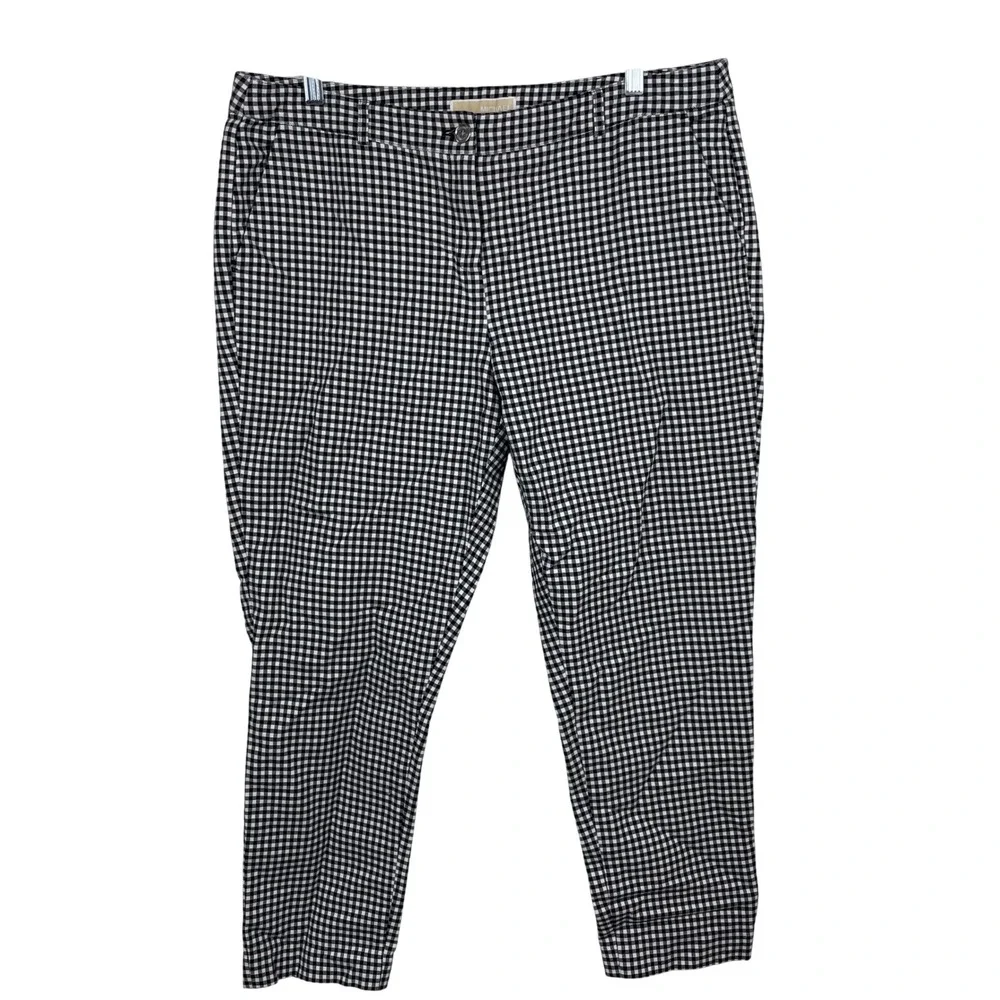 MICHAEL Michael Kors Gingham Cropped Pants Women's Size 14 Black White Check